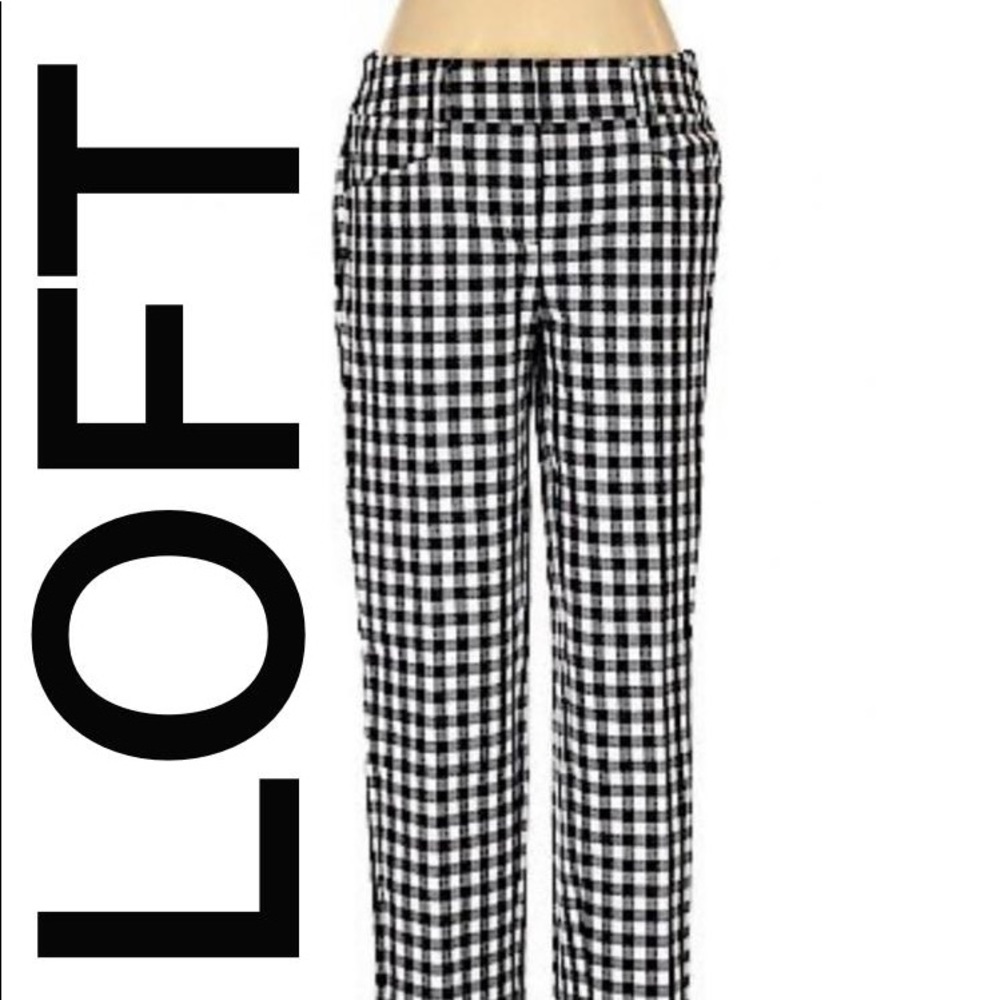 LOFT Black/White Plaid Modern Skinny Ankle